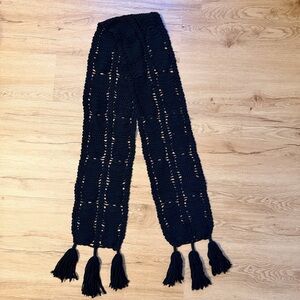 A|X Armani Exchange Black Crochet Wool Scarf with Tassels